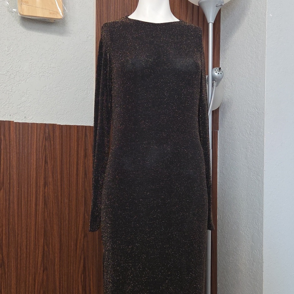 Missguided black Long  dress with gold and white glitter details. [1209]